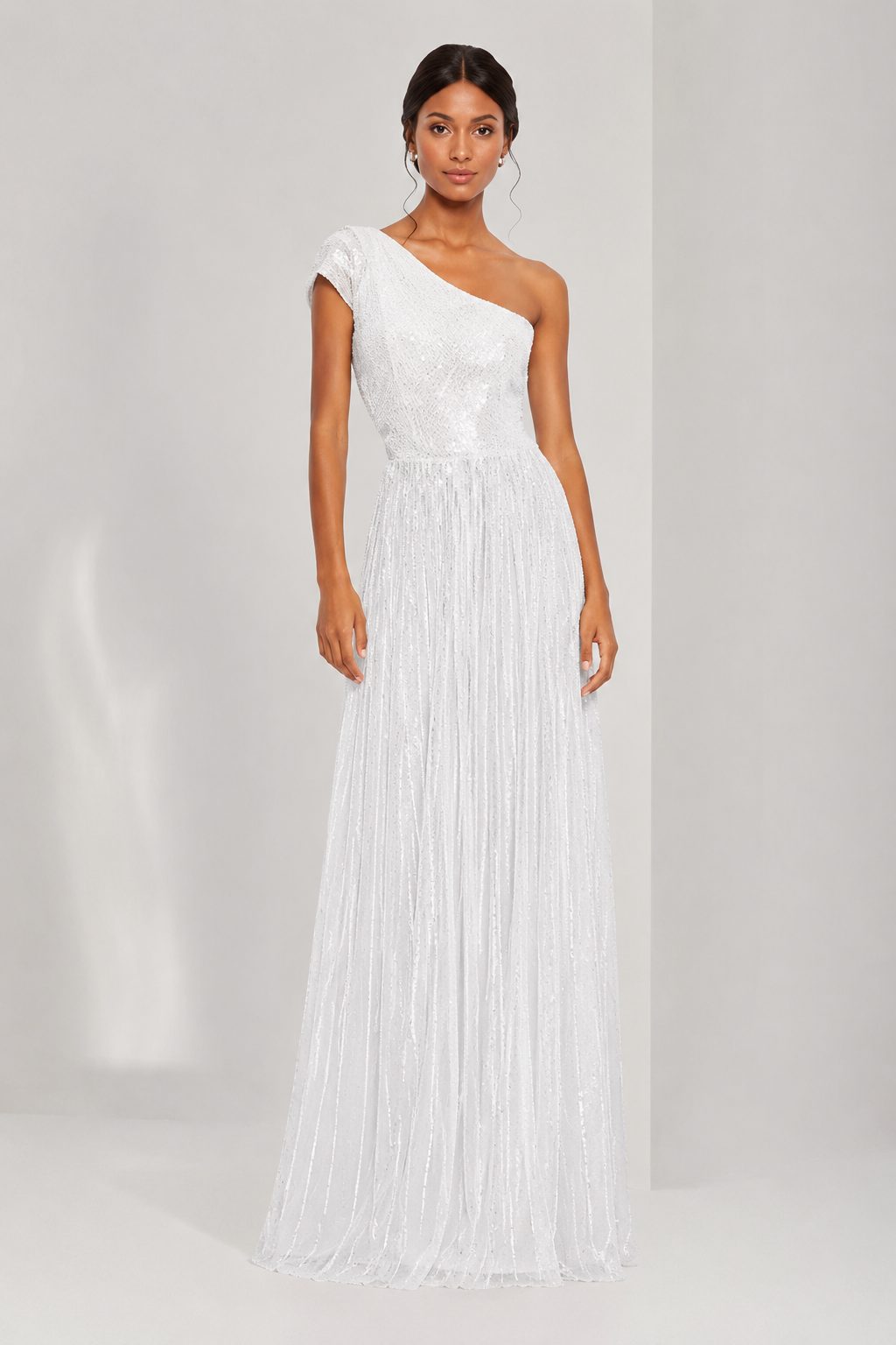 mac duggal white prom dress Petite White Strapless Ruched High Low Gown