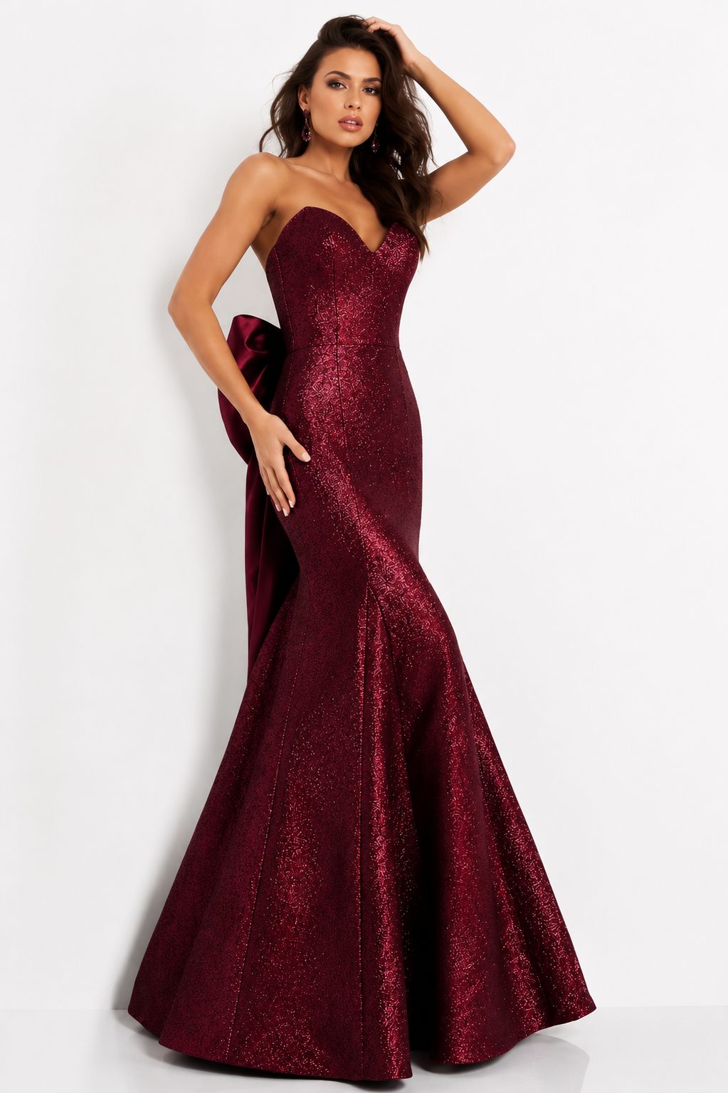jovani burgundy mermaid dress Jovani 23398 Burgundy Off the Shoulder Mermaid Evening Dress